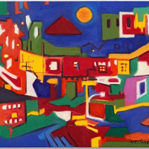Pintura Fachada Roja de Miguel Betancourt, óleo sobre tela 2024.