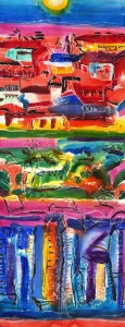 Memoria, campo y horizonte urbano de Miguel Betancourt, técnica acrílico, papel cera, 2026
