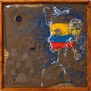 Pintura matérica Rayuela equinoccial de Miguel Betancourt técnica mixta óleo sobre tierra y madera 104x104cm